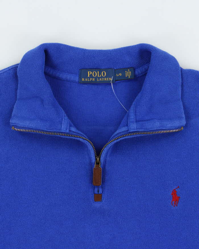 Vintage Polo Ralph Lauren Cobalt Blue Quarter-Zip Sweatshirt - L