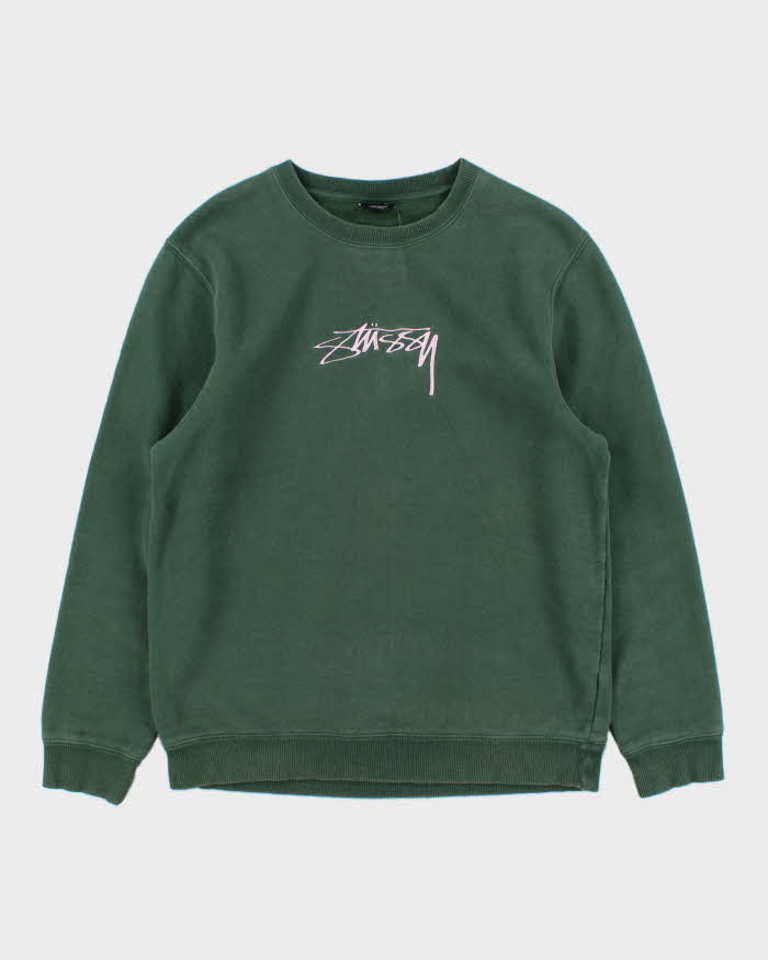 Vintage Stussy Baby Pink Embroidered Logo Crewneck Sweatshirt - M