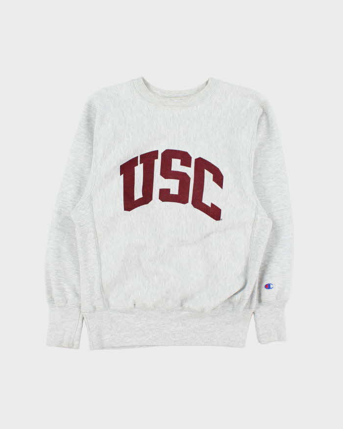 Vintage 1990s Champion Reverse Weave USC Marl Grey Crewneck Sweatshirt - M