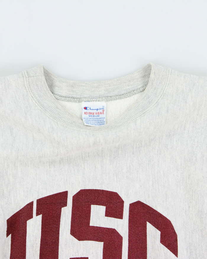 Vintage 1990s Champion Reverse Weave USC Marl Grey Crewneck Sweatshirt - M