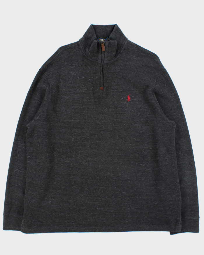 Vintage Polo Ralph Lauren Marl Grey Quarter-Zip Sweatshirt - XXL