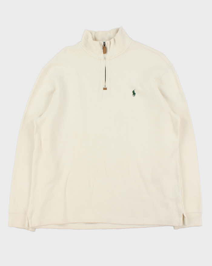 Vintage Y2K 00s Polo Ralph Lauren Cream Quarter-Zip Sweatshirt - L