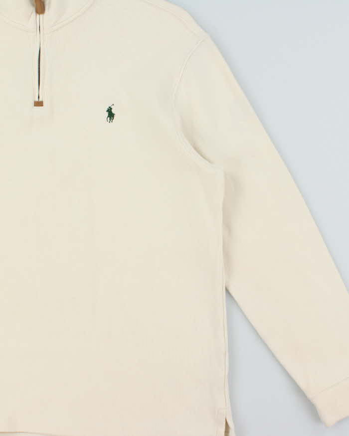 Vintage Y2K 00s Polo Ralph Lauren Cream Quarter-Zip Sweatshirt - L