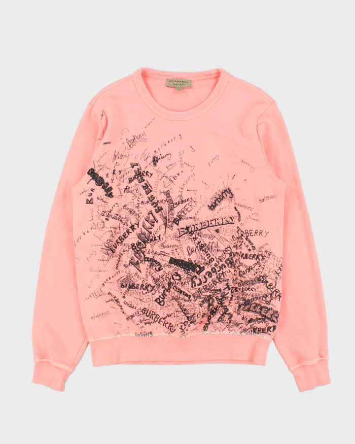 Vintage Y2K 00s Burberry Graffiti Neon Pink Crewneck Sweatshirt - S