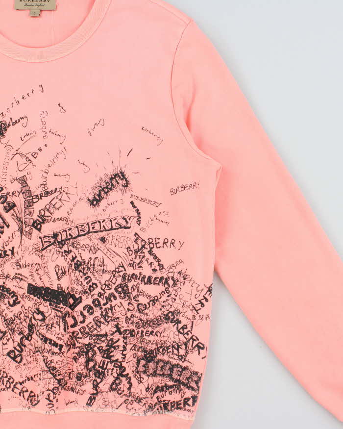 Vintage Y2K 00s Burberry Graffiti Neon Pink Crewneck Sweatshirt - S