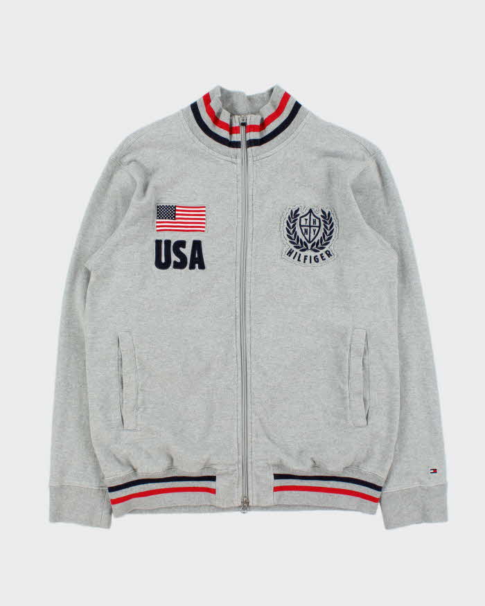 Vintage Y2K 00s Tommy Hilfiger USA Embroidered Zip-Up Sweatshirt - L