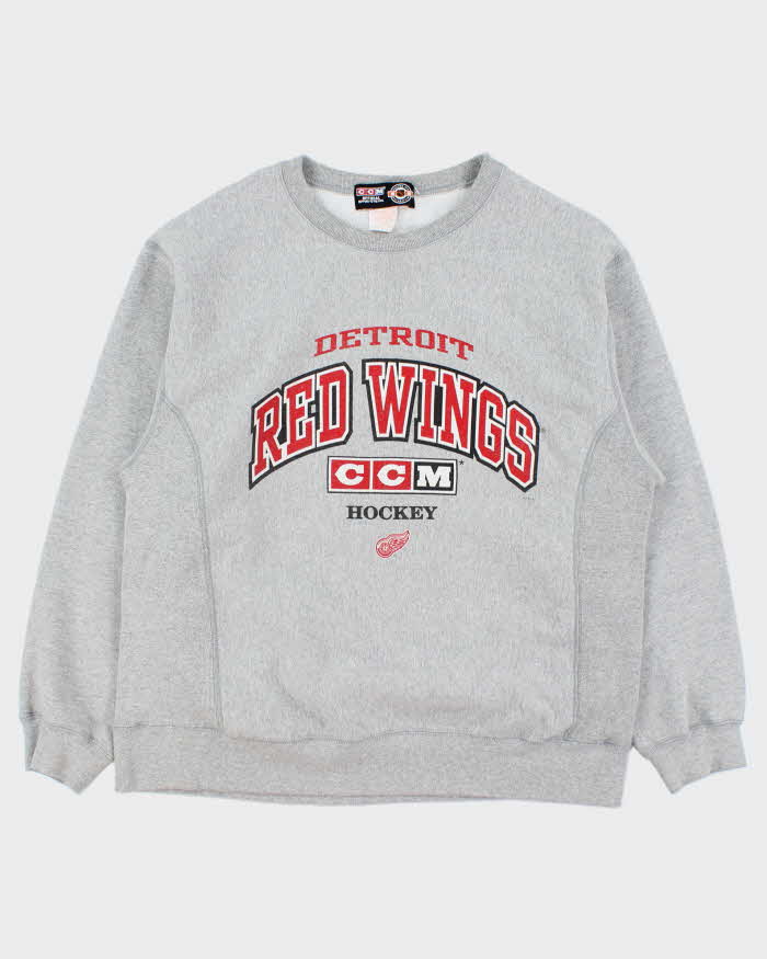 Vintage 1990s CCM Detroit Red Wings NHL Marl Grey Heavyweight Crewneck Sweatshirt - L