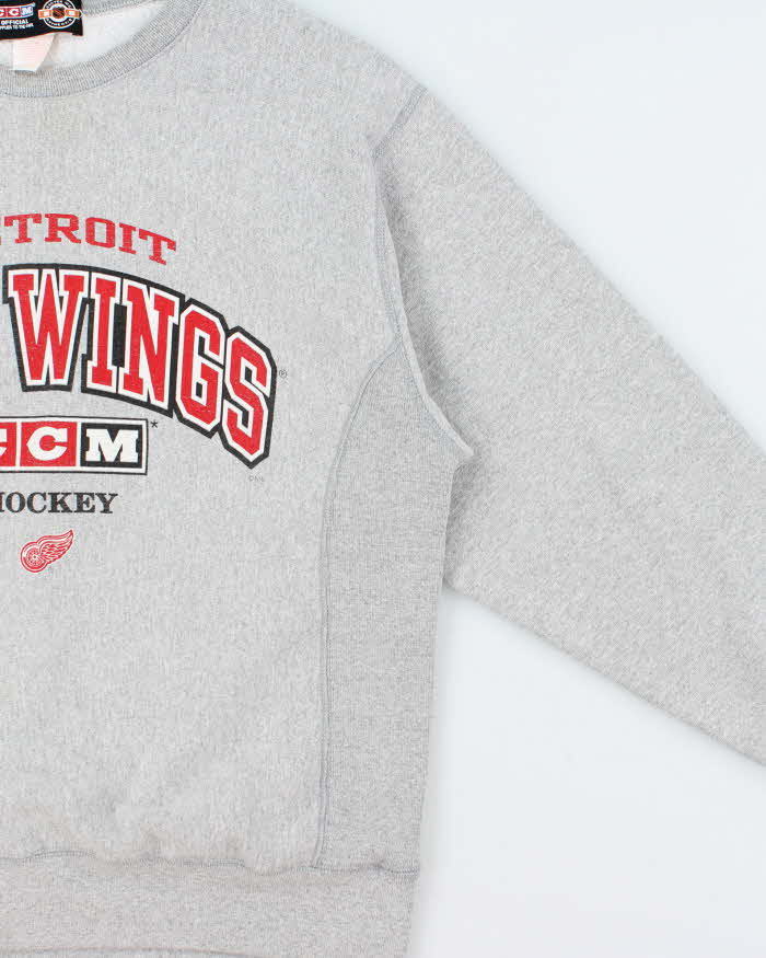 Vintage 1990s CCM Detroit Red Wings NHL Marl Grey Heavyweight Crewneck Sweatshirt - L
