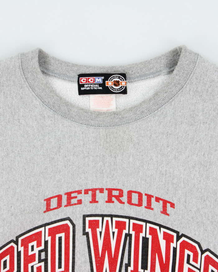 Vintage 1990s CCM Detroit Red Wings NHL Marl Grey Heavyweight Crewneck Sweatshirt - L