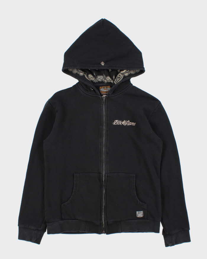 Vintage Y2K 00s Black Flame The Roots Embroidered Zip-Up Hoodie - S