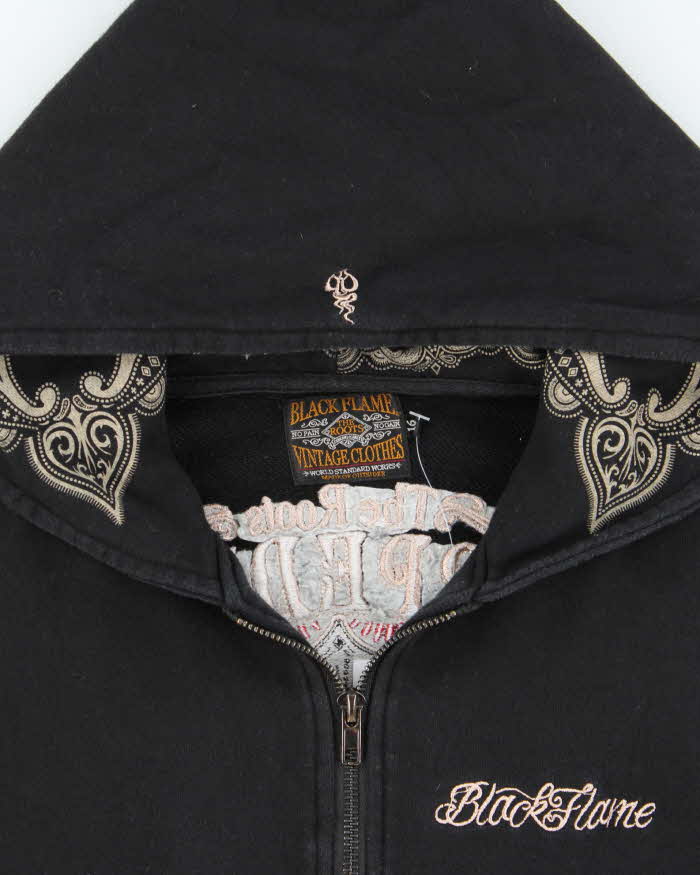 Vintage Y2K 00s Black Flame The Roots Embroidered Zip-Up Hoodie - S