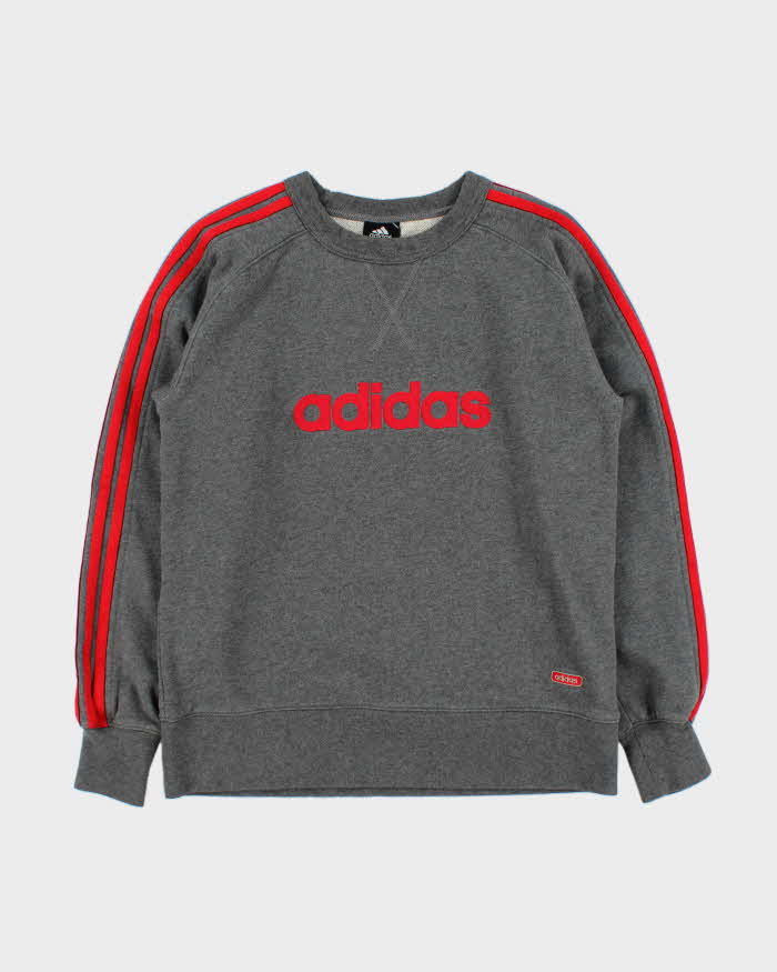 Vintage Y2K 00s Adidas Embroidered Grey Marl Heavyweight Crewneck Sweatshirt - S