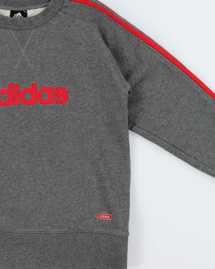 Vintage Y2K 00s Adidas Embroidered Grey Marl Heavyweight Crewneck Sweatshirt - S