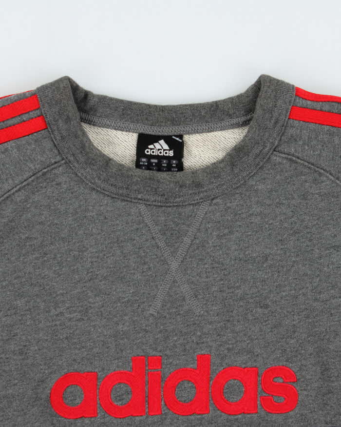 Vintage Y2K 00s Adidas Embroidered Grey Marl Heavyweight Crewneck Sweatshirt - S