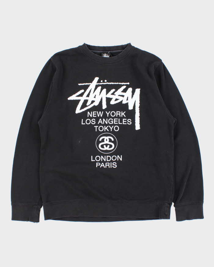 Vintage Stussy Made In US World Tour Big City Distressed Crewneck Sweatshirt - L
