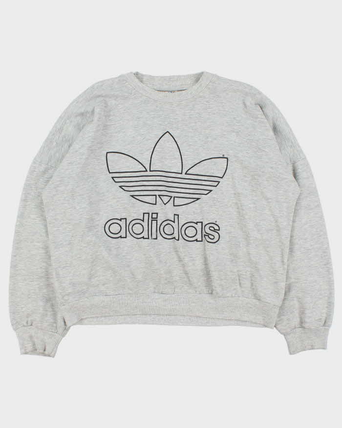 Vintage 1970s Adidas Originals Big Trefoil Marl Grey Boxy Crewneck Sweatshirt  - L