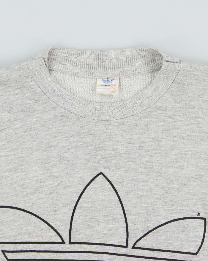 Vintage 1970s Adidas Originals Big Trefoil Marl Grey Boxy Crewneck Sweatshirt  - L