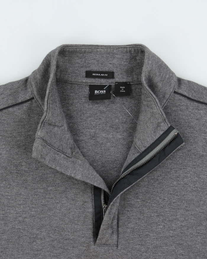 Vintage Hugo Boss Marl Grey Regular Fit Quarter-Zip Sweatshirt - XL