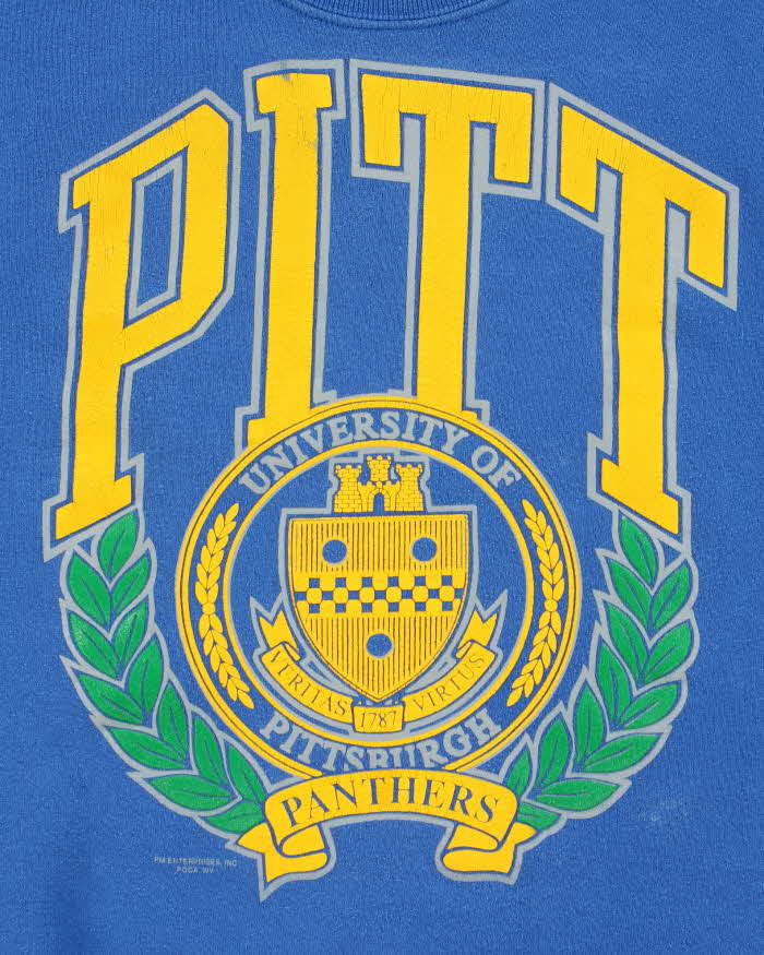 Vintage 1990s Pittsburgh Panthers Varsity Made In USA Short-Sleeve Crewneck Sweatshirt - M