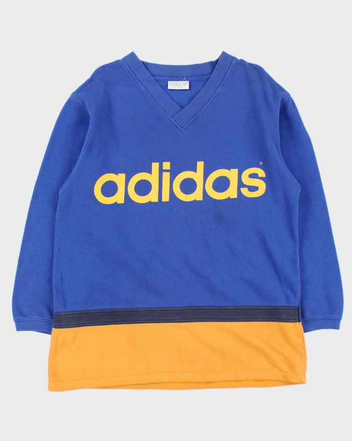 Vintage 1990s Adidas Originals Big Trefoil Spell Out V-Neck Sweatshirt - L