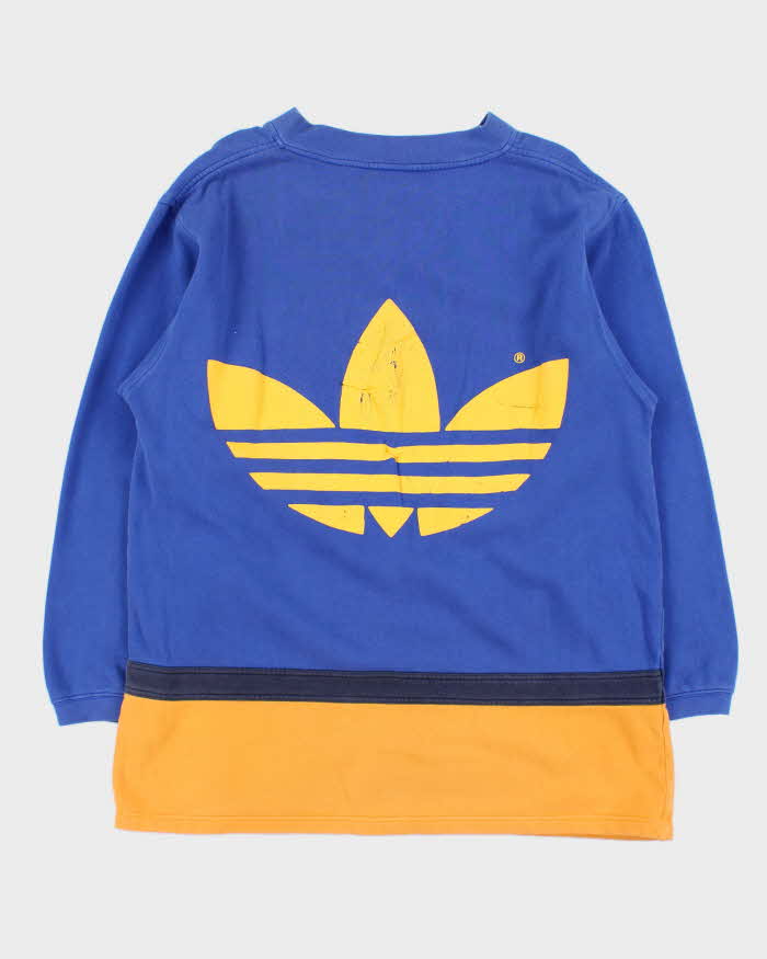 Vintage 1990s Adidas Originals Big Trefoil Spell Out V-Neck Sweatshirt - L