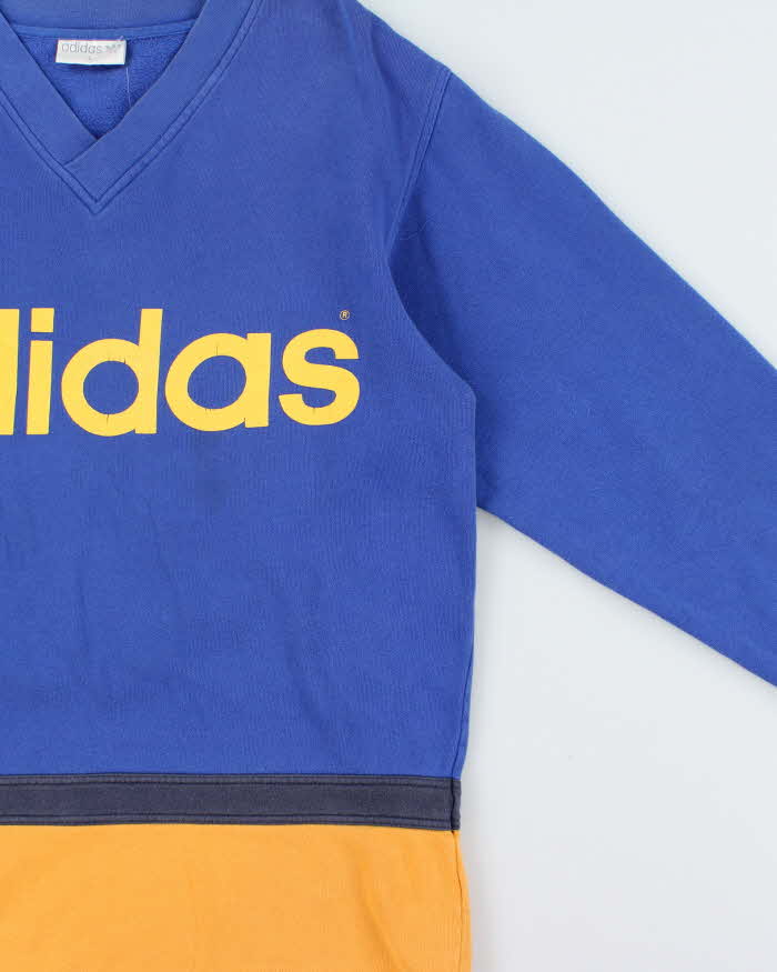 Vintage 1990s Adidas Originals Big Trefoil Spell Out V-Neck Sweatshirt - L