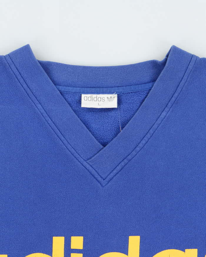 Vintage 1990s Adidas Originals Big Trefoil Spell Out V-Neck Sweatshirt - L