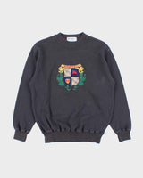 Vintage 1990s Burberry Embroidered Nova Check Crest Crewneck Sweatshirt - S