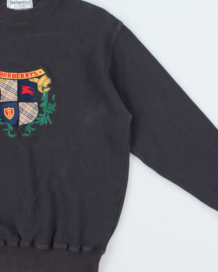 Vintage 1990s Burberry Embroidered Nova Check Crest Crewneck Sweatshirt - S