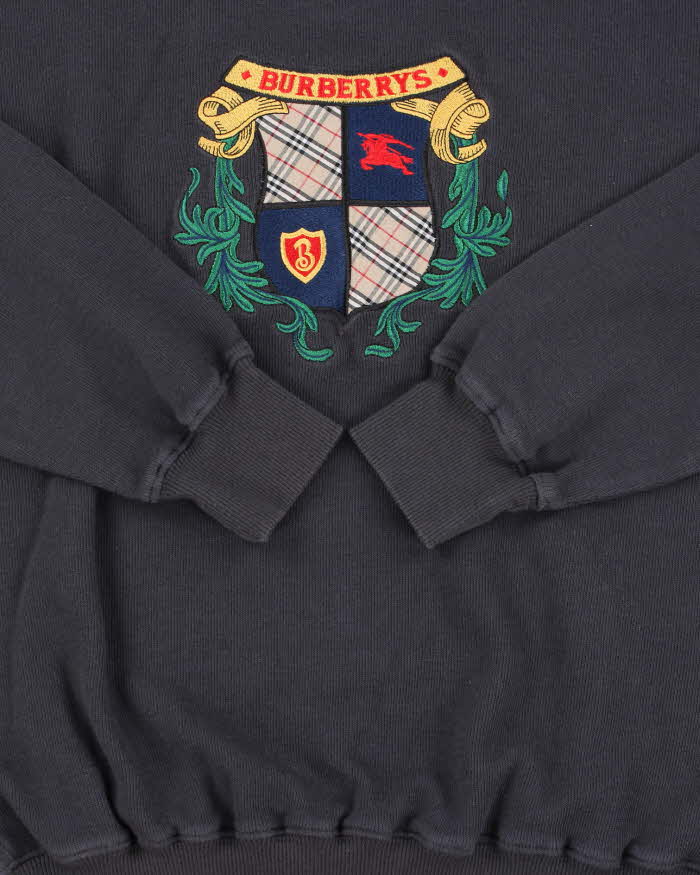 Vintage 1990s Burberry Embroidered Nova Check Crest Crewneck Sweatshirt - S