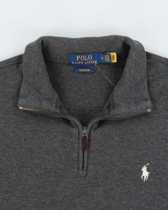 Vintage Polo Ralph Lauren Estate Rib Marl Grey Quarter-Zip Sweatshirt - M