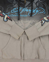 Vintage Ed Hardy Christian Audiger Embroidered Rhinestone Two-Tone Zip-Up Hoodie - M