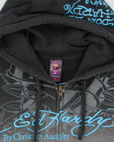 Vintage Ed Hardy Christian Audiger Embroidered Rhinestone Two-Tone Zip-Up Hoodie - M