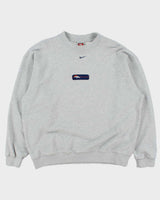 Vintage Y2K 00s Nike Team Denver Broncos Centre Swoosh Embroidered Marl Grey Crewneck Sweatshirt - L