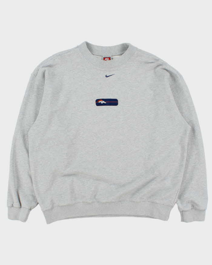 Vintage Y2K 00s Nike Team Denver Broncos Centre Swoosh Embroidered Marl Grey Crewneck Sweatshirt - L