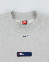 Vintage Y2K 00s Nike Team Denver Broncos Centre Swoosh Embroidered Marl Grey Crewneck Sweatshirt - L