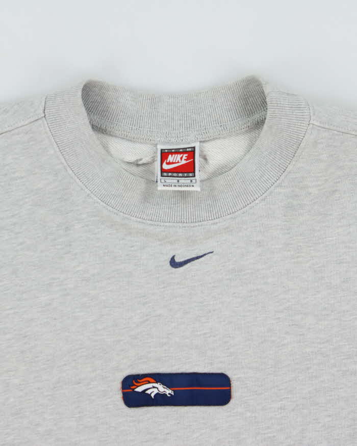 Vintage Y2K 00s Nike Team Denver Broncos Centre Swoosh Embroidered Marl Grey Crewneck Sweatshirt - L