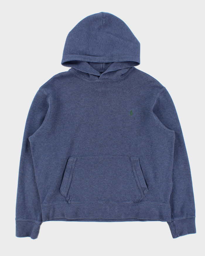 Vintage Y2K 00s Polo Ralph Lauren Heavyweight Leather Patch Pullover Hoodie - L