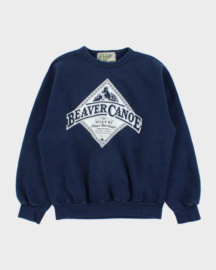 Vintage 1990s Roots Navy Heavyweight Crewneck Sweatshirt - M
