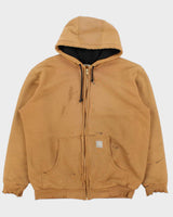 Vintage Carhartt J149 Tan Thermal Lined Distressed Full-Zip Workwear Hoodie - M