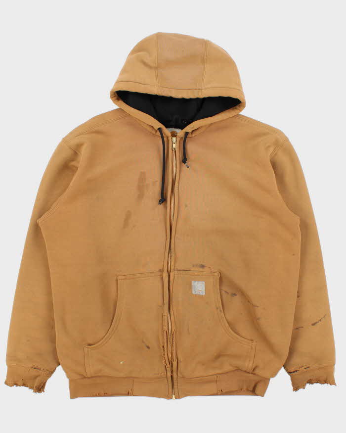 Vintage Carhartt J149 Tan Thermal Lined Distressed Full-Zip Workwear Hoodie - M