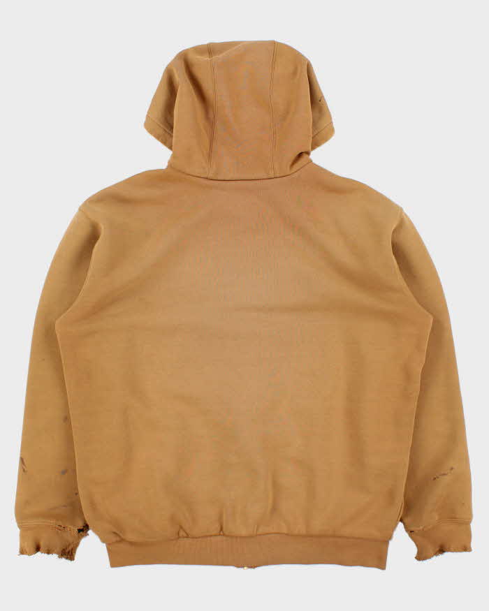 Vintage Carhartt J149 Tan Thermal Lined Distressed Full-Zip Workwear Hoodie - M