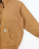 Vintage Carhartt J149 Tan Thermal Lined Distressed Full-Zip Workwear Hoodie - M