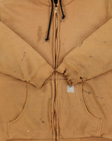 Vintage Carhartt J149 Tan Thermal Lined Distressed Full-Zip Workwear Hoodie - M