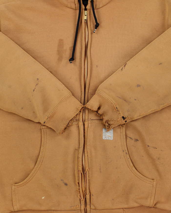 Vintage Carhartt J149 Tan Thermal Lined Distressed Full-Zip Workwear Hoodie - M
