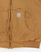 Vintage Carhartt J149 Tan Thermal Lined Distressed Full-Zip Workwear Hoodie - M