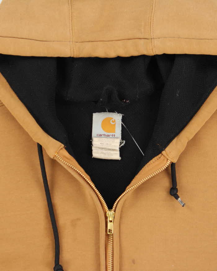 Vintage Carhartt J149 Tan Thermal Lined Distressed Full-Zip Workwear Hoodie - M