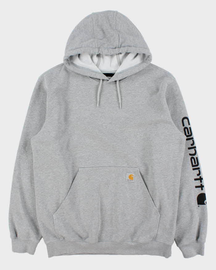 Vintage Carhartt Marl Grey Midweight Sleeve Logo Loose Fit Pullover Hoodie - L