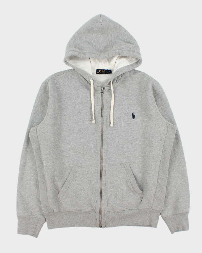Vintage Polo Ralph Lauren Marl Grey Heavyweight Full-Zip Hoodie - L