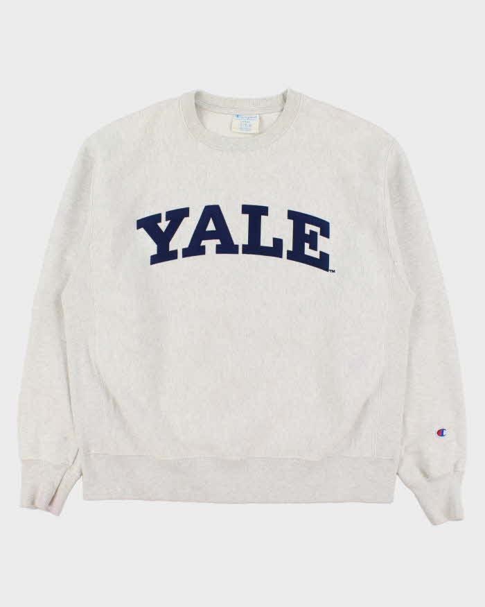 Vintage Champion Yale University Heavyweight Reverse Weave Marl Grey Crewneck Sweatshirt - L